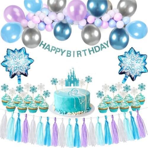 Disney Frozen Princess Elsa Foil Balloons Happy Birthday Banners Cake Topper Sets Baby Shower Girl Birthday Party Decor Kids