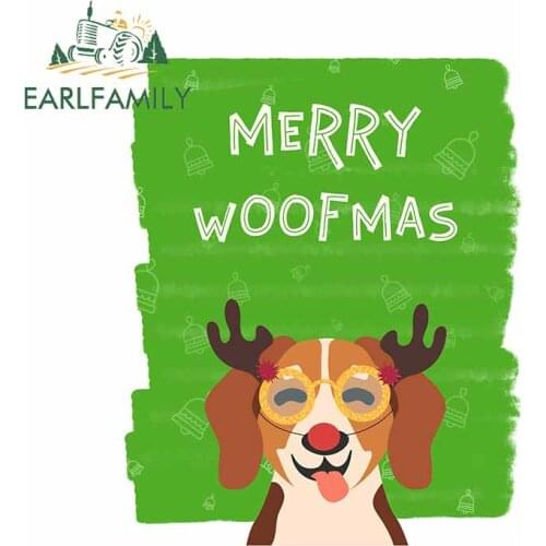 EARLFAMILY 13cm x 10.5cm For Merry Woofmas Cartoon Decal Vinyl Car Wrap Stickers Waterproof Scratch-proof Car Door Protector