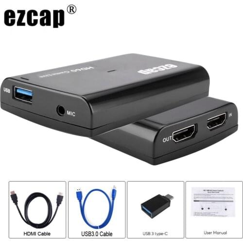 4K USB 3.0 Audio Video Capture Card Cable Mic In HDMI TV Loop 1080P Game Recording Plate for PS4 Xbox Switch OBS Live Streaming