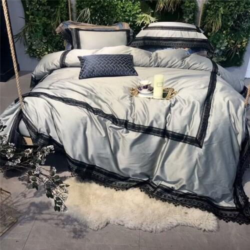 Cream White Grey Blue Luxury 120S Lace Egyptian cotton Royal Bedding set Queen King Duvet cover Bed sheet set Pillowcase 4Pcs