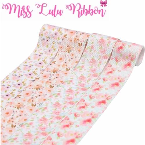 16mm-75mm Watercolor Flower Series Printed Grosgrain/Foe Ribbon DIY Hair Bowknots Gift Pack 50yards/roll