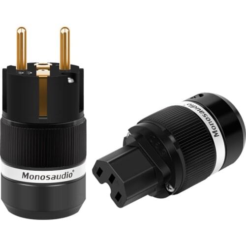 Monosaudio E100G/F100G 99.99% Pure Copper 24K Gold Plated Schuko Power Plug Connector IEC Female Plug DIY Mains Power Cord Cable