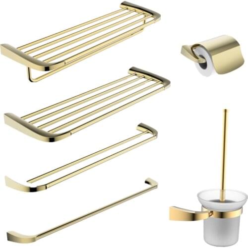 Bathroom Accessories Set Soild Brass Toothbrush Holder Wall Mounted Soap Dispenser Polished Gold Bathroom Sets 5 Pcs Towel Ring
