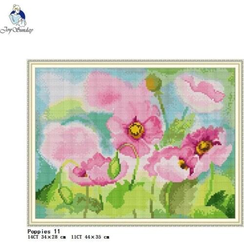 Poppy flower pattern cross stitch kit Aida 14CT 11CT printed canvas Chinese embroidery material kit DIY needlework sewing set