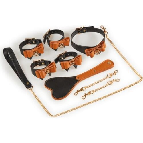 High Quality Leather Bondage SM Set Handcuffs Slave Collar Spank Sex Toy For Couples Adults Game