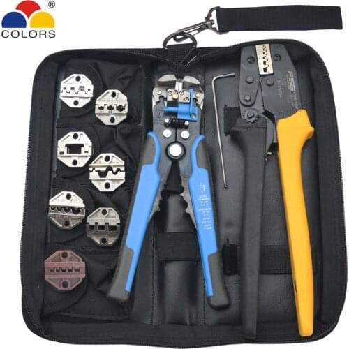 0.25-10mm2 23-7AWG VSNE Crimping Pliers Kit Tube Ferrules Cable Wire Terminals Replace Jaws Multifunctional Ratchet Clamp Tools