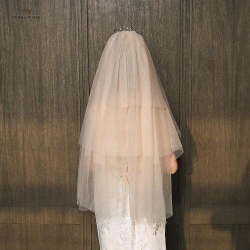 New 3T champagne/ivory Wedding Veils Shiny Bridal Veil With Comb
