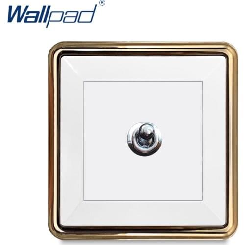 New Arrival Wallpad 1 Gang 1 Way 2 Way Toggle Button Wall Light Switch PC Panel Gold Edge
