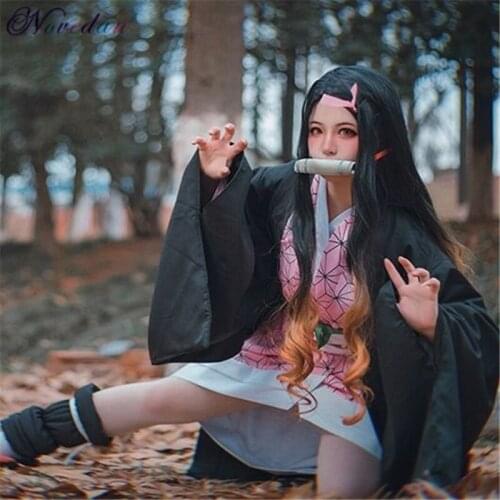 New Anime Cosplay Demon Slayer Kimetsu no Yaiba Cosplay Kamado Nezuko Costume Japanese Kimono Costume Kimetsu no Yaiba