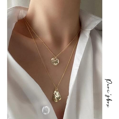 PerisBox 3Pcs/Set Multi Layer Hammered Gold Necklaces Circle Coin Geometric Necklaces for Women Beads Chain Minimalist Necklace