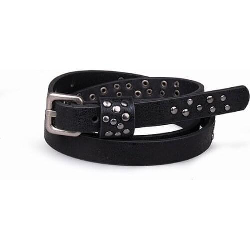Punk Rock Belts for Women Black Rivet Women Belt Streetwear Thin Ladies Pin Buckle Leather Belt BL633