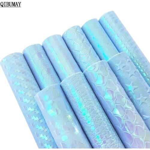 QIBUMAY Wholesale Blue Faux Leather Sheets A4 PU Leather Snake Dots Fabric For Crafts Bow Making DIY Bags Hairbow Accessories