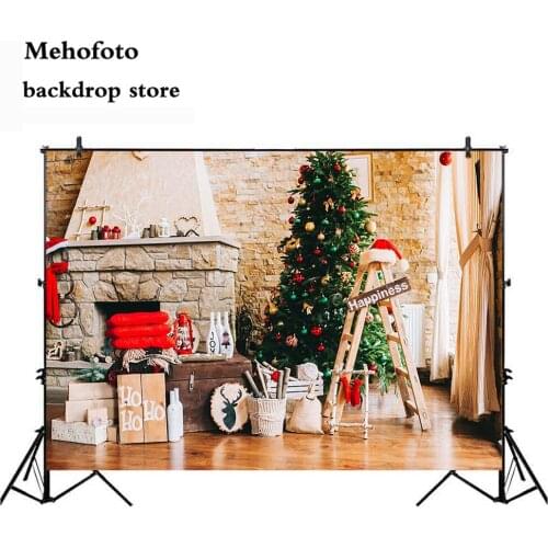 Mehofoto Christmas Backdrop for Photography Fireplace Photo Booth Background Video Family Christmas Theme Party Decoration 151