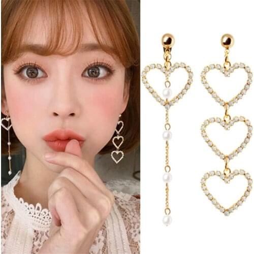 New Hot Fashion Jewelry Geometry Asymmetry Earrings Womens Long Tassel Heart Metal Earring Gifts for Girlfriend
