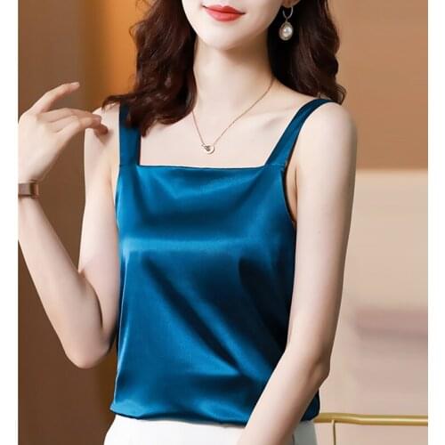 Silk Top Women Halter Vest Basic Tank Tops Woman Sleeveless Cami Female White Satin Tops Plus Size Summer 2021 Clothes Girls