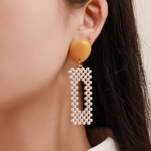 Sweet Candy Color Dangle Earring Jewelry Acrylic and Pearl Paved Earrings for Women Geometric Square Earrings Wedding Jewelry