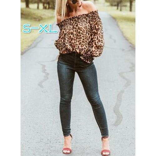 Fashion tops 2021 summer style Women Leopard Print Sexy Vintage Off Shoulder Casual Top T Shirt Ladies Tee oversize S-XL