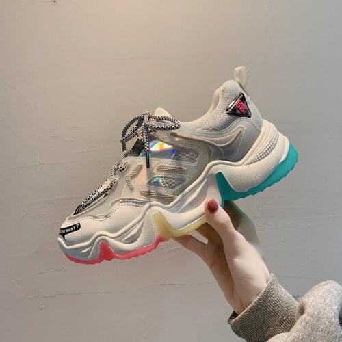 Plus Size 41 Women Sneakers Lace Up Sport Shoes Pu Leather Casual Shoes Platform Sneaker Woman Patchwork Vulcanized Shoe 8033G