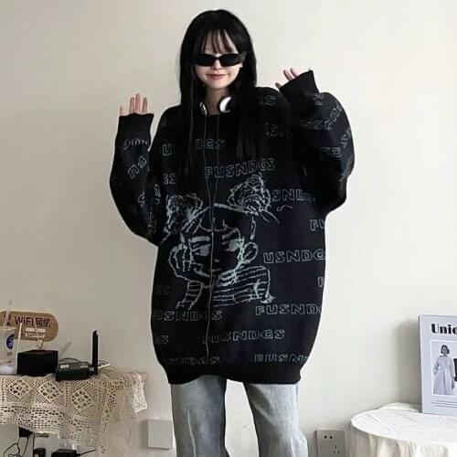 Goth girl Sweater Y2k Jumper Sweaters korean fashion Streetwear Harajuku tops Long sleeve Oversize Female clothing plus size