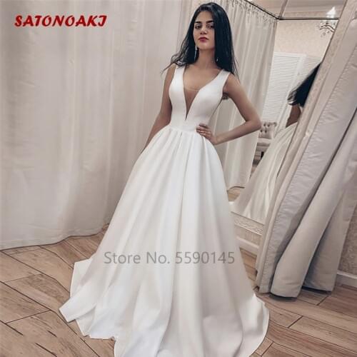Elegant Wedding Dress 2020 Sheer Deep V-Neck Lace-Up Back Garden Bridal Gowns A-Line Plus Size Vestido De Novia Undefined Online