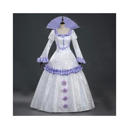 100%real photo luxury light purple white jacquard fan collar queen medieval dress gown Renaissance Gown princess Victorian dress