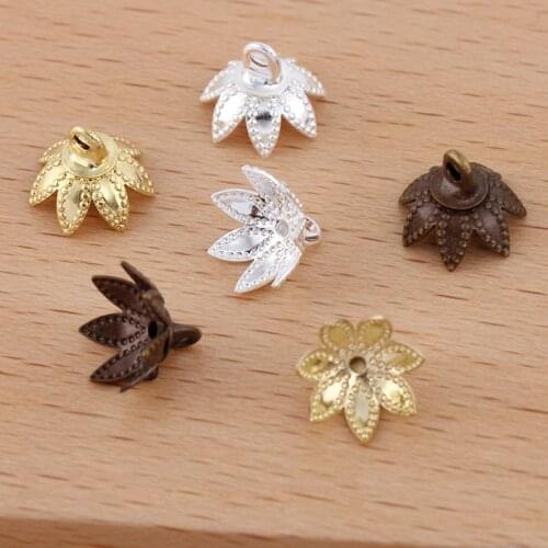 100 PCS 9mm Flowers Pendant Connector Antique Bronze Silver Plated Bail Cup Cap Bead Caps Charm For Jewelry Making