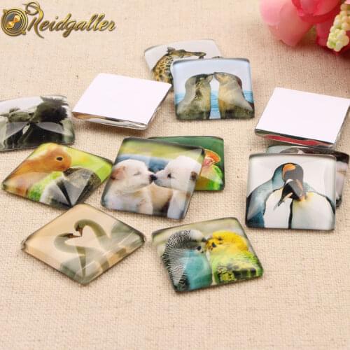 20pcs Mixed Kissing Animals Photo Square Glass Cabochon 25mm diy flatback handmade Pendants Necklace accessories