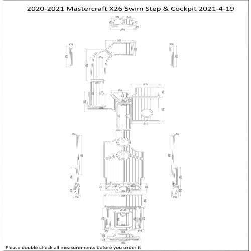 2020-2021 Mastercraft X26 Swim Step & Cockpit Pad Boat EVA Teak Decking 1/4" 6mm
