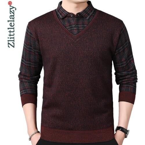 2020 winter thick polo tee shirt men casual fashion mens clothing warm polos shirts mens false two slim poloshirt tops 10325