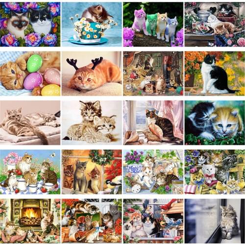 5D DIY Diamond Painting Cross Stitch Cat Animal Diamond Embroidery Full Round Drill Mosaic Rhinestones Paintings Room Decor Gift