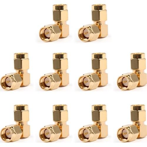 Areyourshop 10PCS Adapter Converter SMA Male Plug To SMA Male Plug Pin Right Angle RF Coax