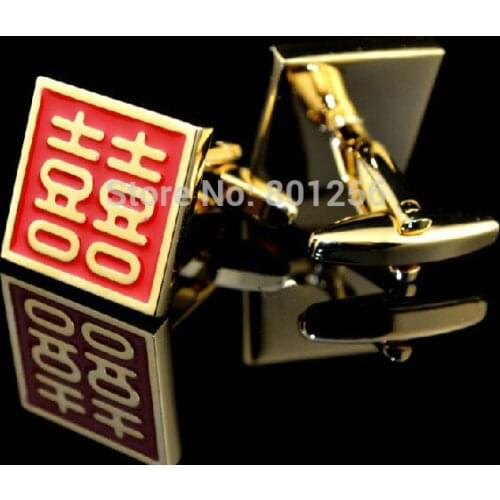 Free shipping Shirt Cufflinks gold-color Chinese words design hotsale copper material cufflinks whoelsale&retail