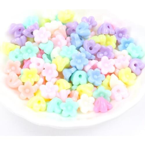 100Pcs Mixed Candy Color Acrylic Flower Charm Spacer Beads For Jewelry Making Diy 11x11x7mm YKL0266