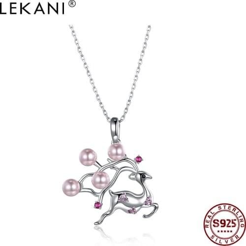 LEKANI Real 925 Sterling Silver Necklaces For Women Sika Deer Crystal Pendant Chain Necklace Ladies Festival Gift Free Shipping