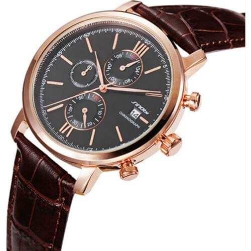 SINOBI Luxury Quartz Watch Men Genuine Leather Auto Date Watches 30M Waterproof Sports Watches Men Clock Hour relogio masculino