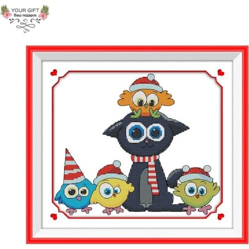 Joy Sunday C620 Counted and Stamped Home Decor Animals Christmas Needlework Needlepoint Embroidery DIY Cross Stitch kits