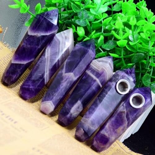 Drop Shipping Natural dream Amethyst Crystal Smoking Pipe healing wand +1 Filters Free Shipping