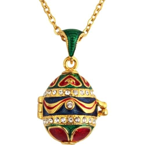 Enamel HandMade Jewelry Can Open Brass Vintage Egg Pendant Crystal Necklace Gift To Women Girls Apple Inside Christmas