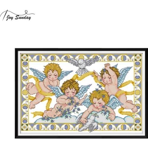 Joy Sunday Little Angels Cross Stitch Needelwork Embroidery Kit 14ct 11ct Aida Printed Canvas Cross Stitching Needles DMC Therad