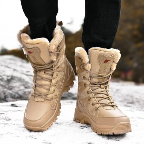 Boots Leather Combat Boots for Men Woman Fur Plush Winter Snow Boots Outdoor Army Boys Army Shoes Snowboard Shoes