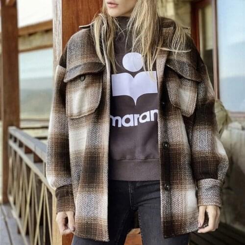 Vogue Nice vintage plaid woolen woman oversize long loose jacket autumn fashion lady thick streetwear coat female jackets chic