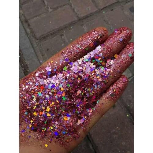 16 Colors 50g Holo- SQUARE - Polyester Glitter Holographic Chunky Glitter 0.2+1+2+3mm Mix Nail Art Flake Square Glitter