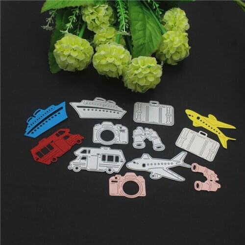 Steamship Aircraft Bus Trunk Telescope Camera Metal Cutting Dies New 2021 for Scrapbooking Gift Decoration