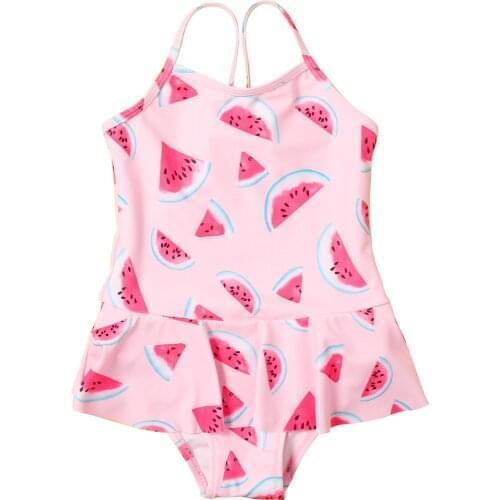Summer Little Girls Cute Swimsuit Kids Children Cartoon Watermelon Printing Sleeveless Swimwear for Vacation Holiday