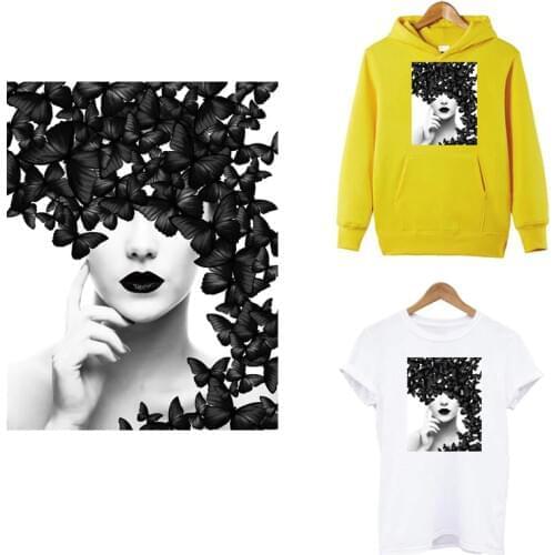 Fashion Lady Iron-on Transfers For Clothing Black butterfly Patch Applique Sticker On Clothes Heat Transfers Sticker Accessory