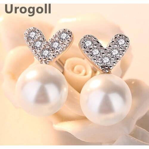 Fashion Earring 925 Sterling Silver Earring Inlaid Zircon Pearl Love Earrings Beaded Synthetic Ear Accessories For Women Girl