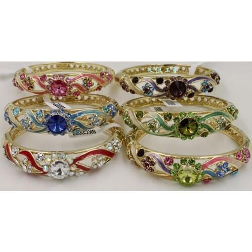Wholesale 5pcs Stunning Chinese Handmade Inlaid Rhinestone Hollow Bracelet Bangle