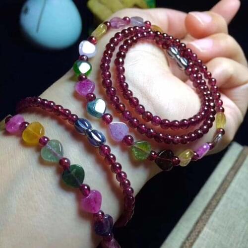 Tourmaline heart amd garnet round red 3-5mm necklace 18" FPPJ wholesale beads nature