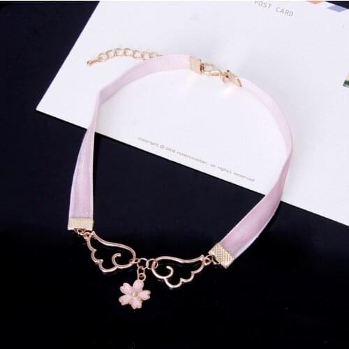 Cosplay Pendant Necklace Enamel Wing Star Heart Card Captor Sakura Velvet Choker choker necklace