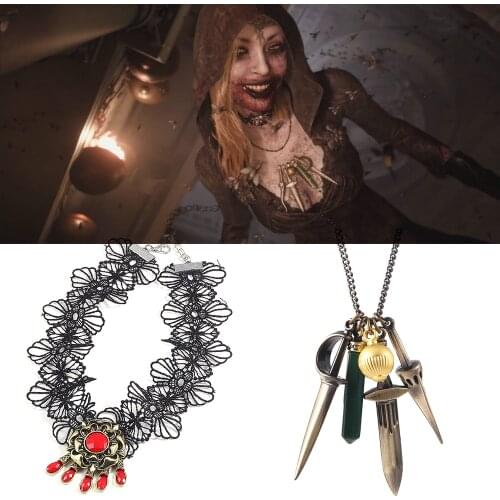 Residents Evils 8 Village Cosplay Necklaces Lady Dimitrescus Daughter Daniela Bela Lace Flowers Collar Choker Halloween Jewelry